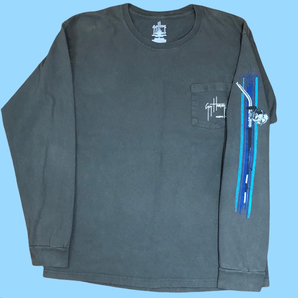 Guy Harvey Size Large Gray Sweatshirt marlin Yacht boat ocean fish big print